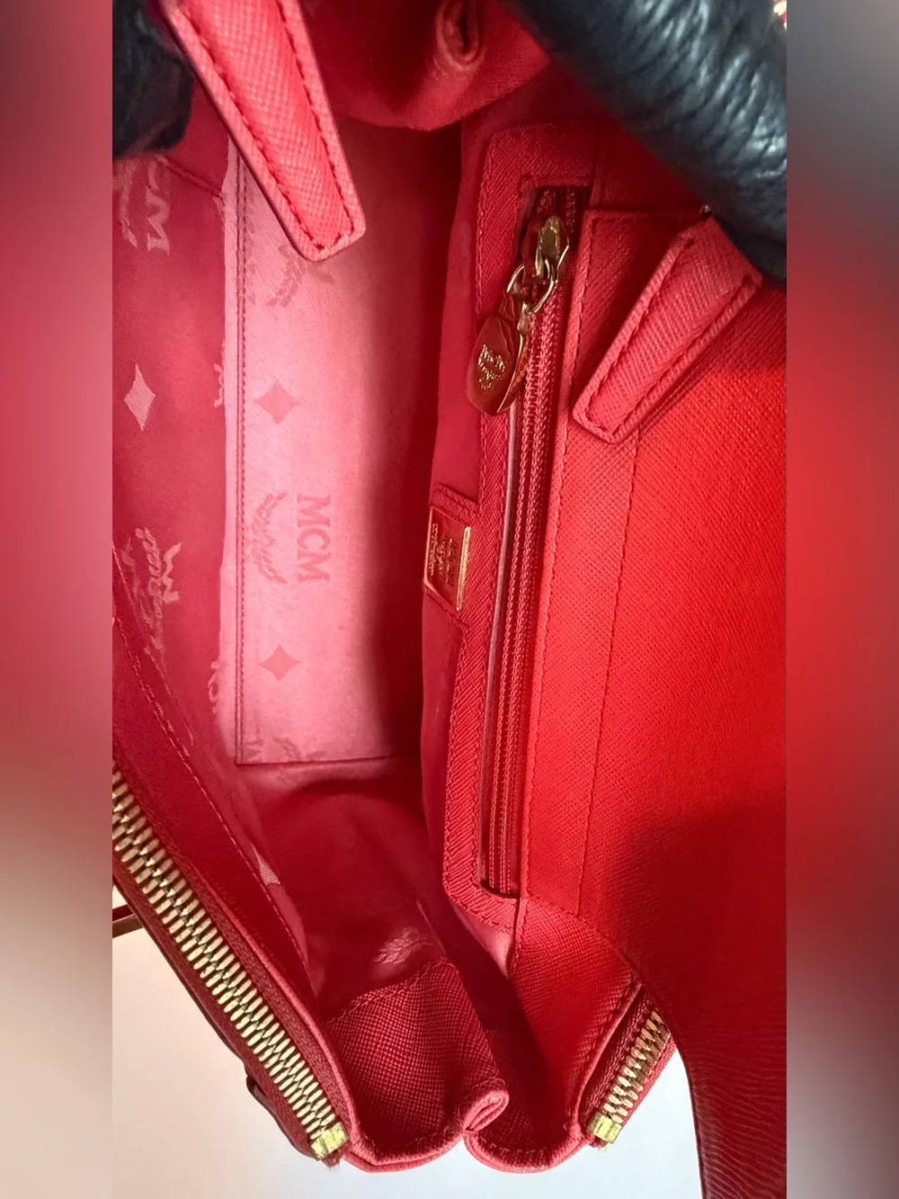MCM Leather Double-Handle Satchel with Gold Hardware